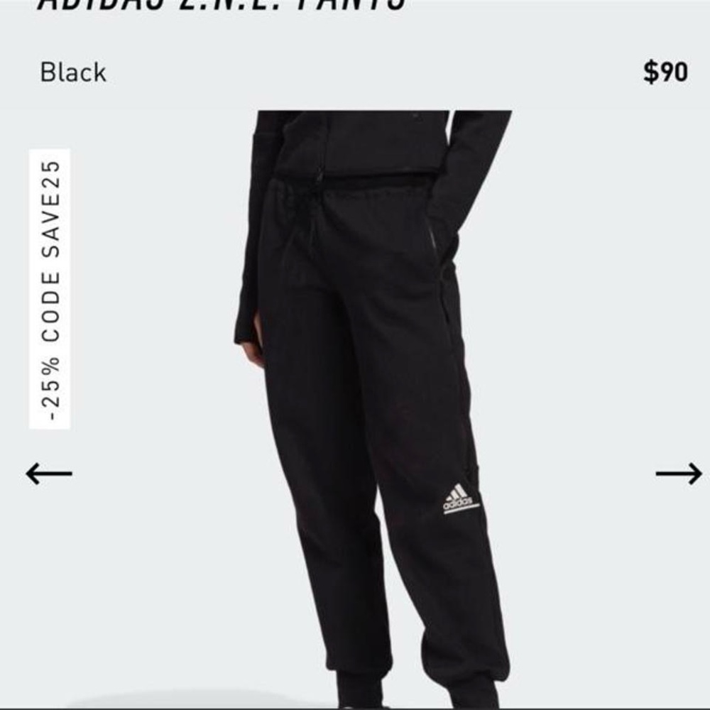 Adidas Z.N.E black sweatpants with side zipper pockets and el waistband